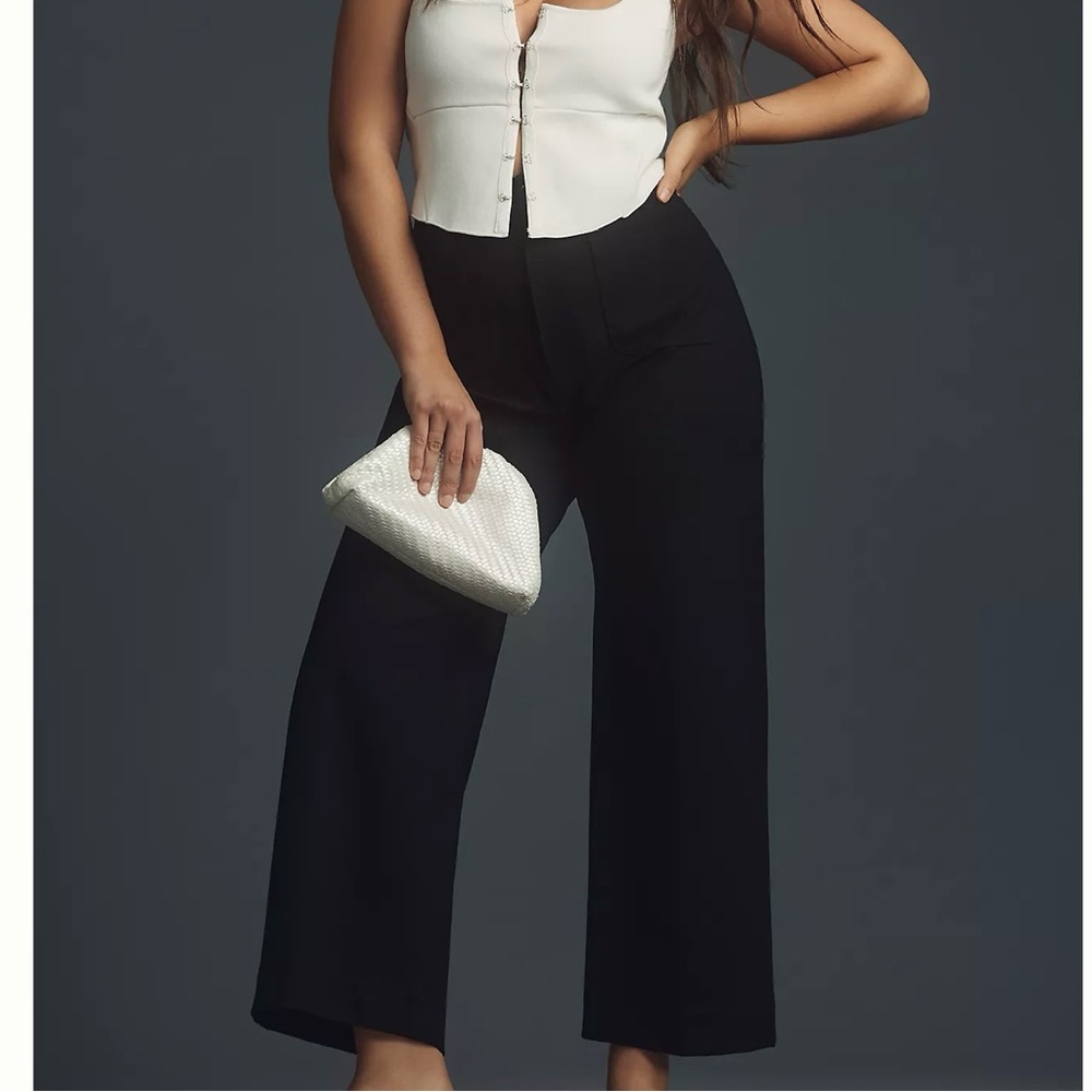 Maeve by Anthropologie Black The Colette Ponte Crop Wide-Leg Pants - Size 30P